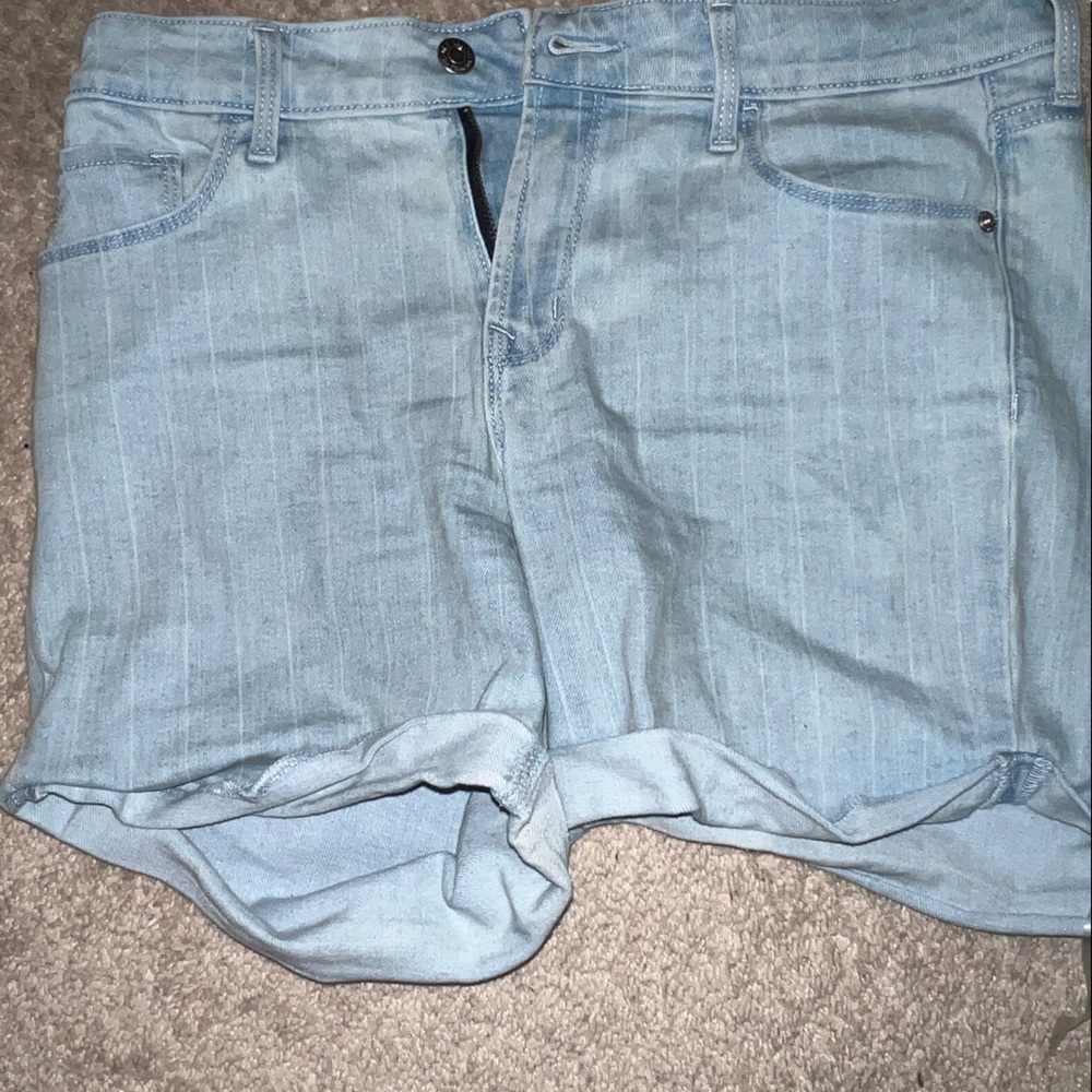 light blue with stripes jean shorts